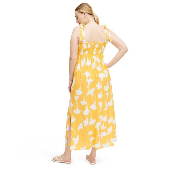 DVF Women's Smocked Tie Strap Ginkgo Yellow Midi Dress - L - Picture 4 of 5